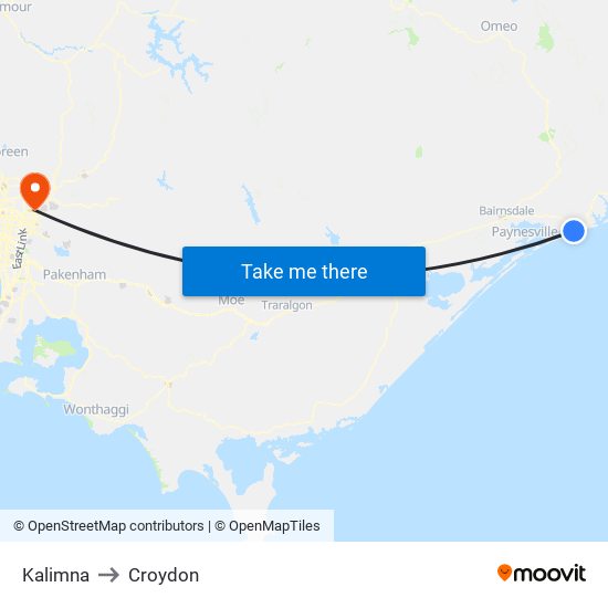 Kalimna to Croydon map