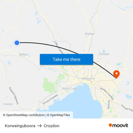 Korweinguboora to Croydon map