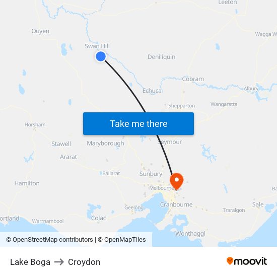 Lake Boga to Croydon map