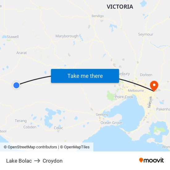 Lake Bolac to Croydon map