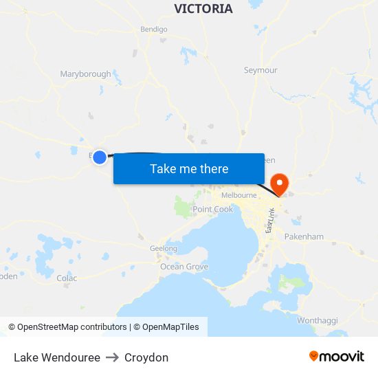 Lake Wendouree to Croydon map
