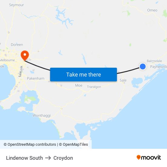 Lindenow South to Croydon map