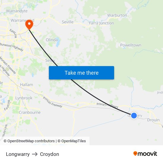 Longwarry to Croydon map