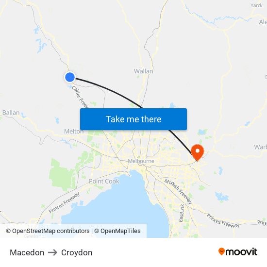 Macedon to Croydon map