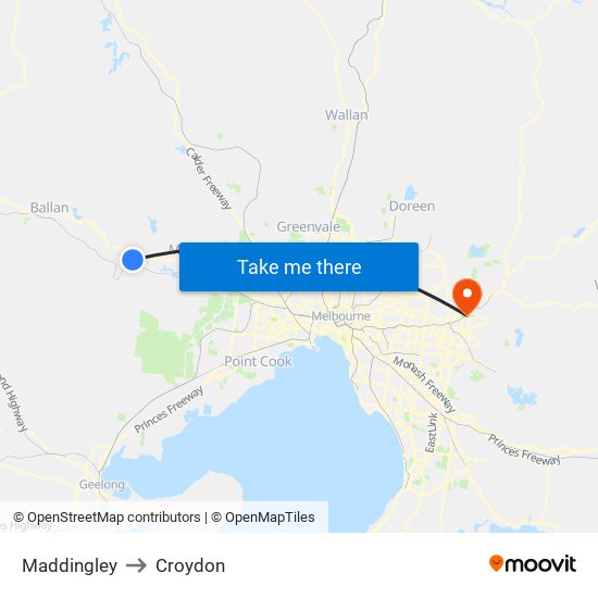 Maddingley to Croydon map