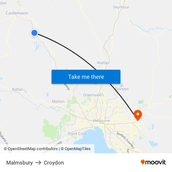 Malmsbury to Croydon map