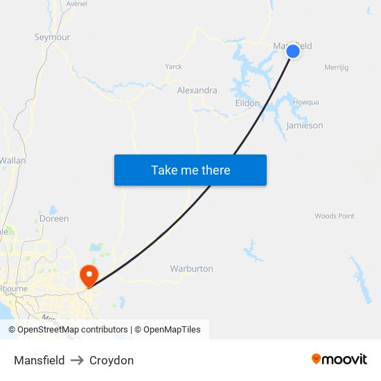 Mansfield to Croydon map