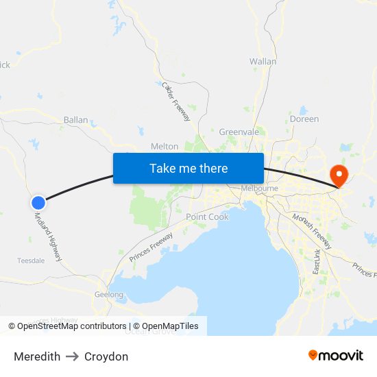 Meredith to Croydon map