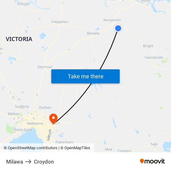 Milawa to Croydon map