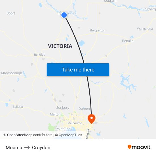 Moama to Croydon map