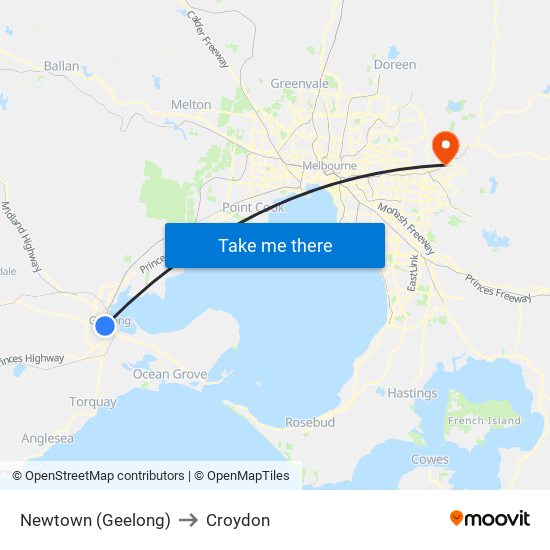 Newtown (Geelong) to Croydon map