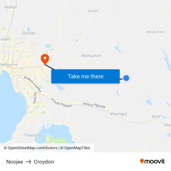 Noojee to Croydon map