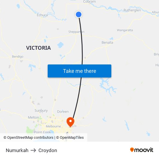 Numurkah to Croydon map