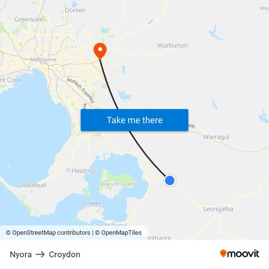 Nyora to Croydon map