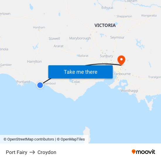 Port Fairy to Croydon map