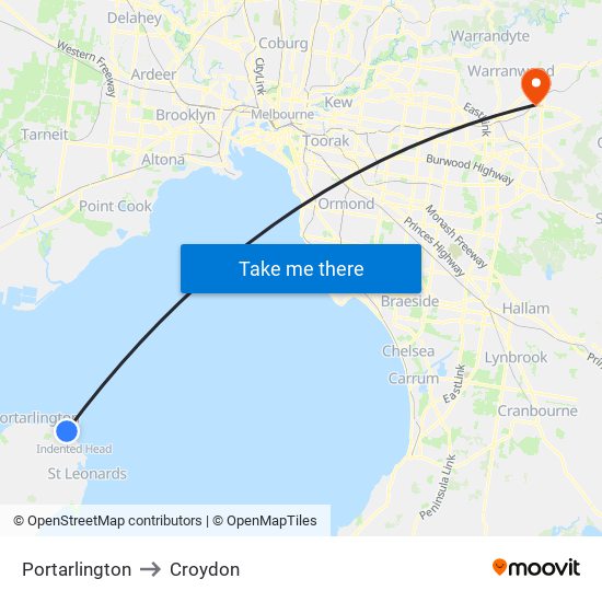 Portarlington to Croydon map