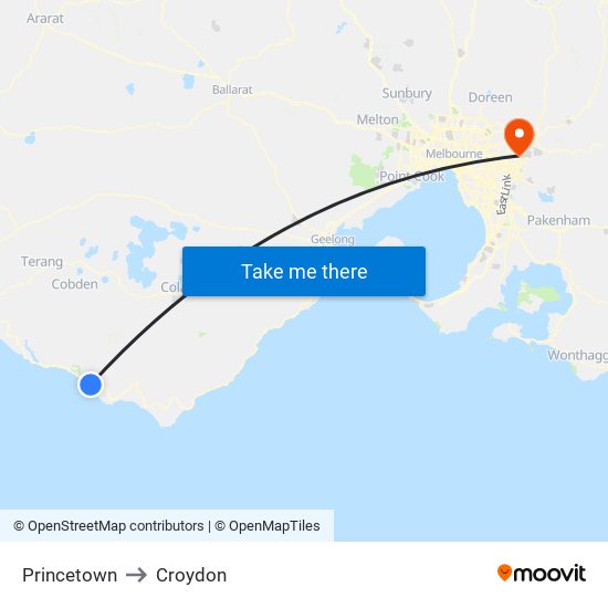 Princetown to Croydon map