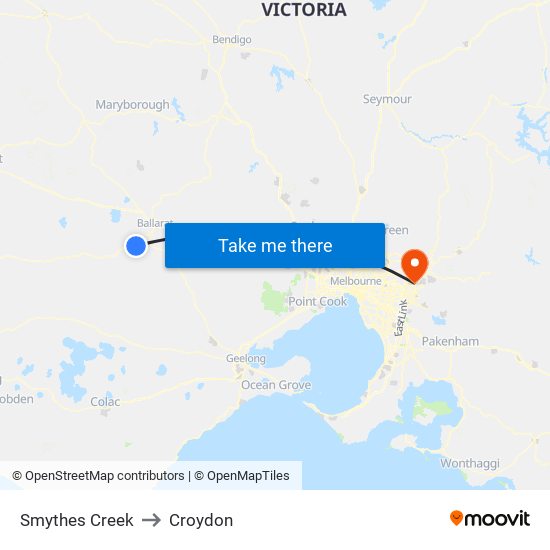 Smythes Creek to Croydon map