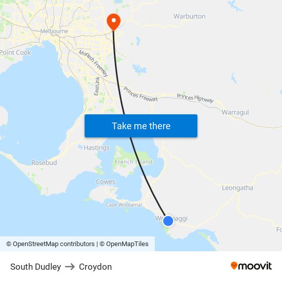 South Dudley to Croydon map