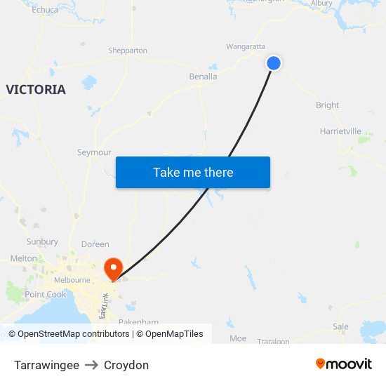 Tarrawingee to Croydon map