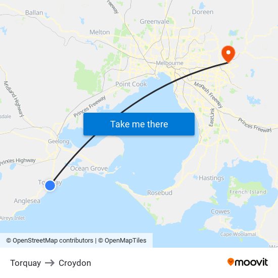 Torquay to Croydon map