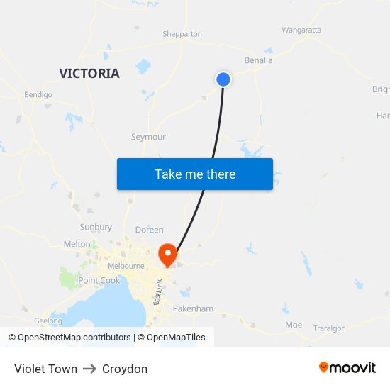 Violet Town to Croydon map