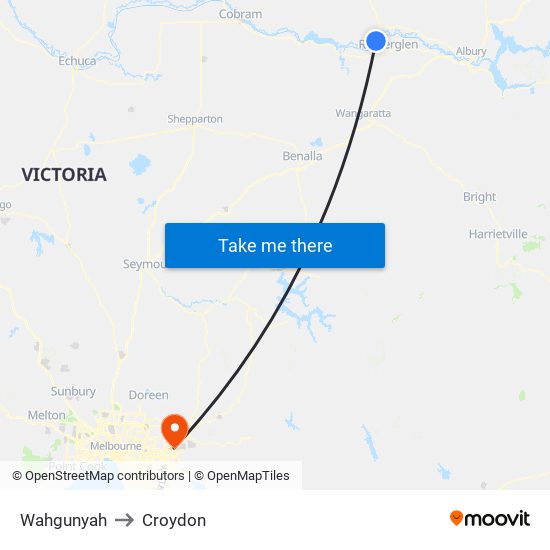 Wahgunyah to Croydon map