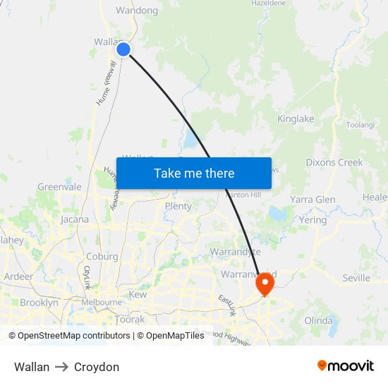 Wallan to Croydon map