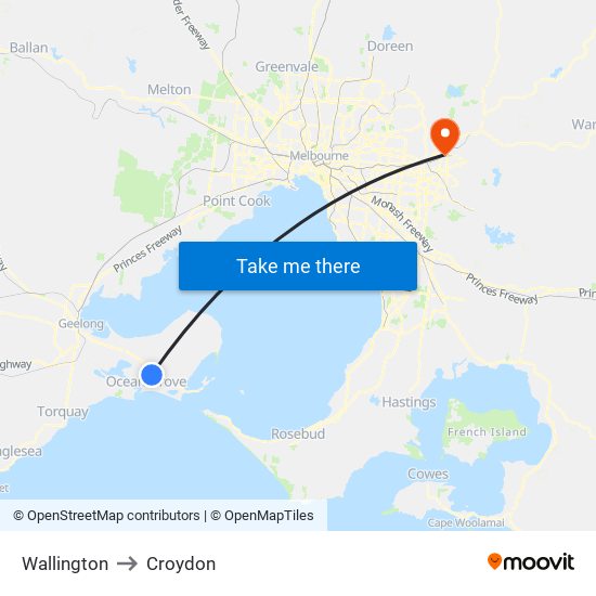 Wallington to Croydon map