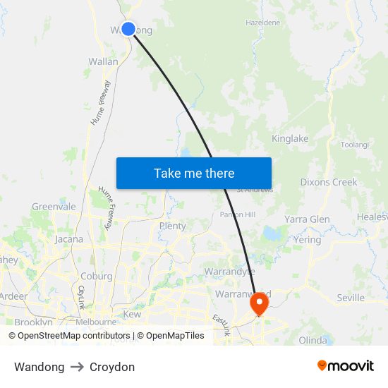 Wandong to Croydon map