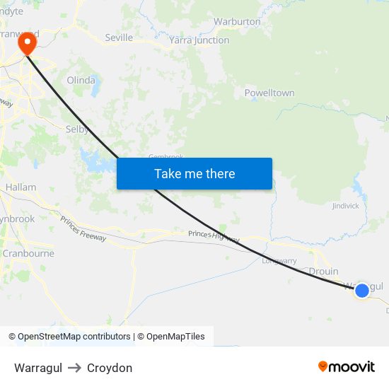 Warragul to Croydon map