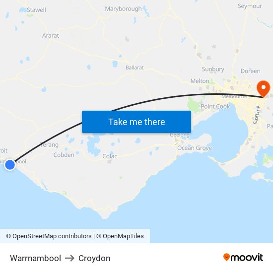 Warrnambool to Croydon map