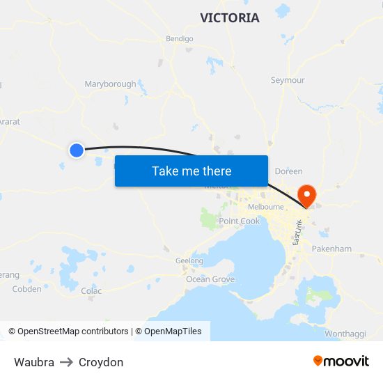 Waubra to Croydon map