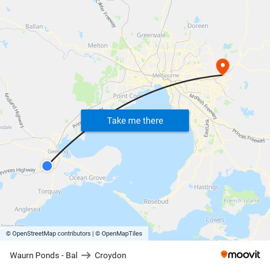 Waurn Ponds - Bal to Croydon map