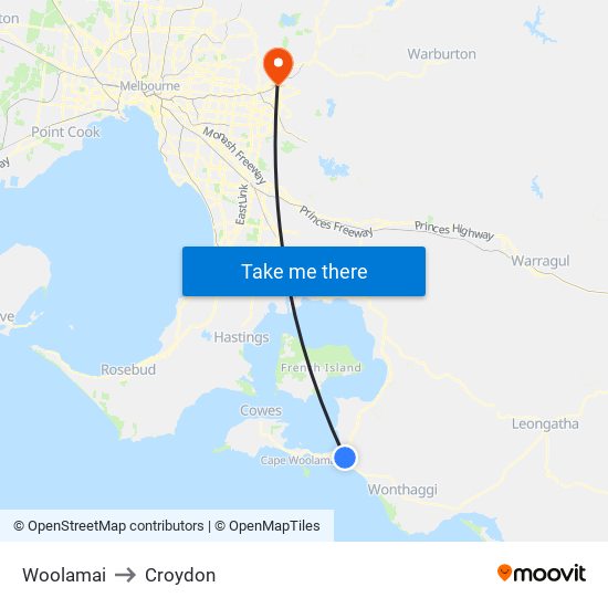 Woolamai to Croydon map