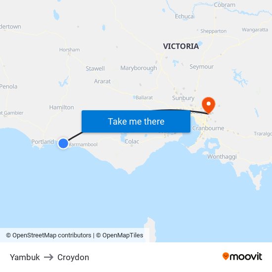 Yambuk to Croydon map