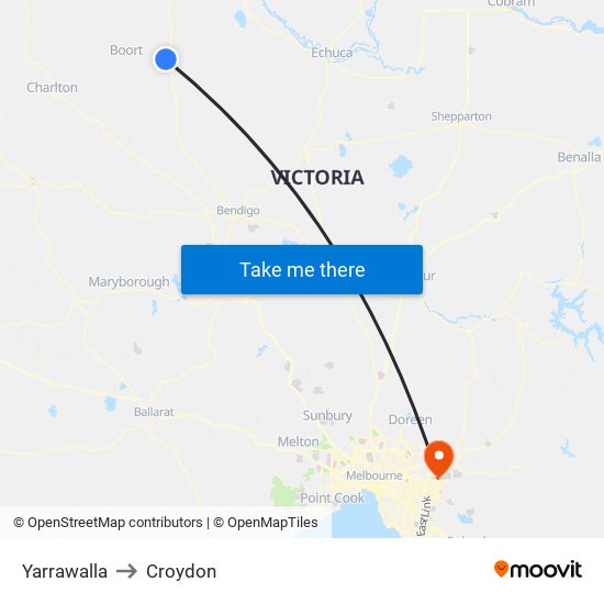 Yarrawalla to Croydon map