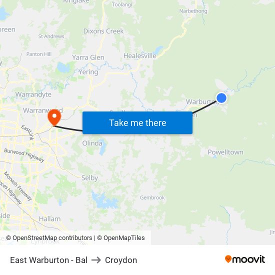 East Warburton - Bal to Croydon map