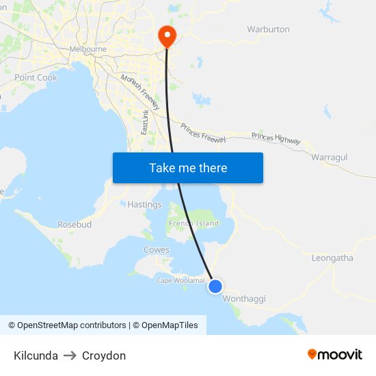 Kilcunda to Croydon map