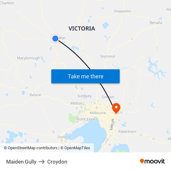 Maiden Gully to Croydon map