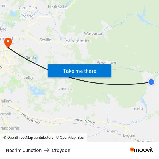 Neerim Junction to Croydon map