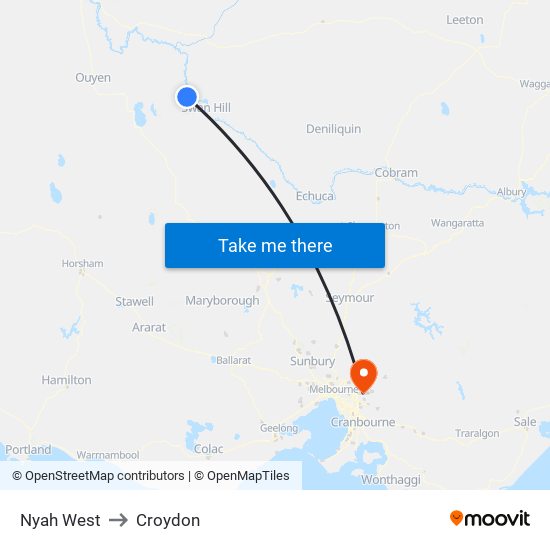 Nyah West to Croydon map