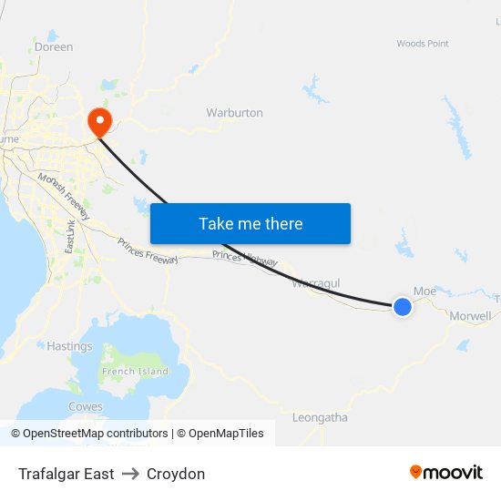 Trafalgar East to Croydon map