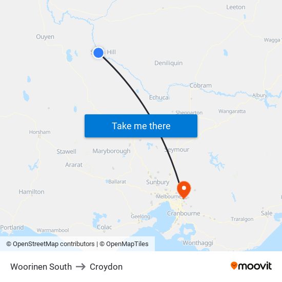 Woorinen South to Croydon map