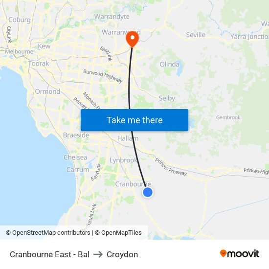 Cranbourne East - Bal to Croydon map