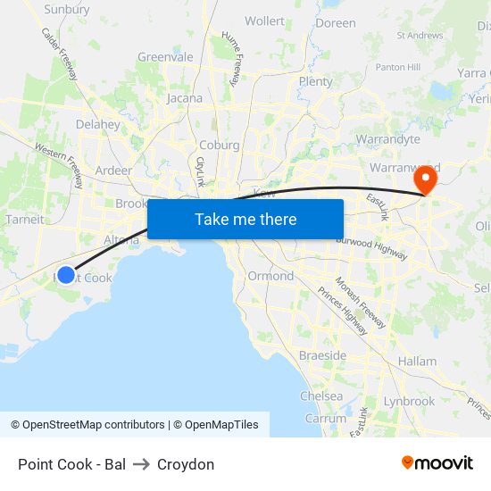 Point Cook - Bal to Croydon map