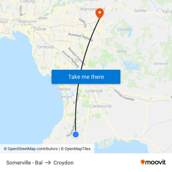 Somerville - Bal to Croydon map