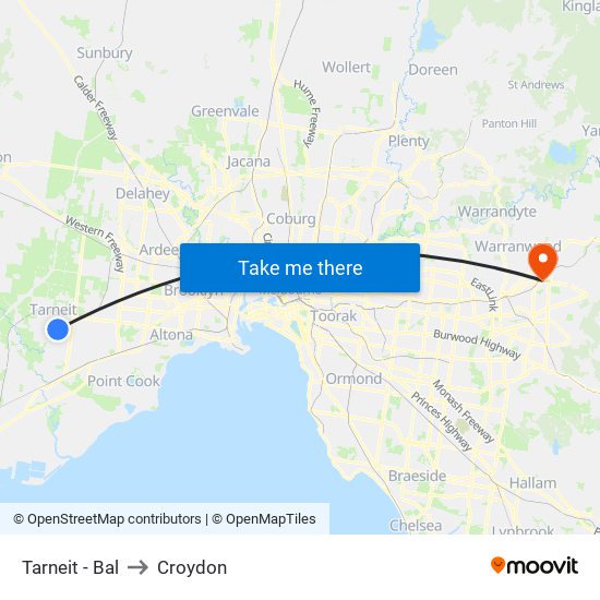 Tarneit - Bal to Croydon map