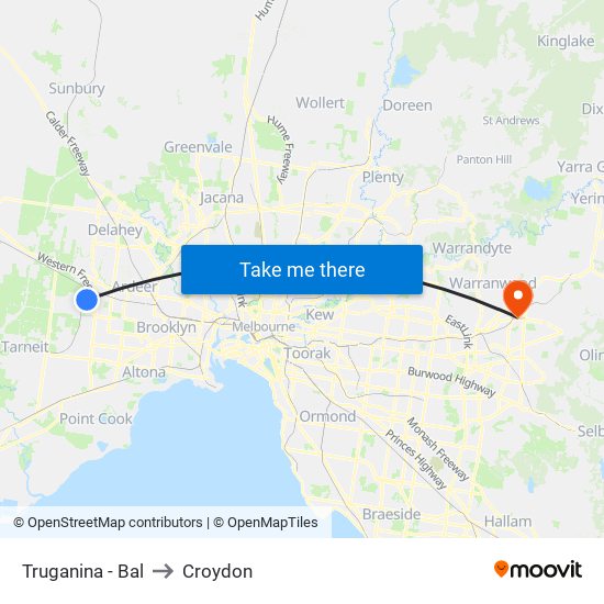 Truganina - Bal to Croydon map