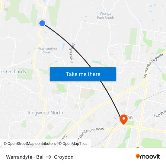 Warrandyte - Bal to Croydon map